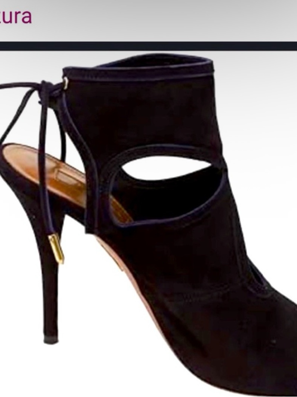 Aquazzura Black Suede Cutout Stiletto Sandal with Back-Tie